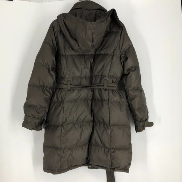 Gap brown  belted puffer trench hooded jacket Med - Picture 14 of 15